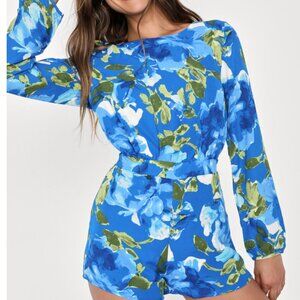 Lulu’s Carolita Royal Blue Floral Print Long Sleeve Romper